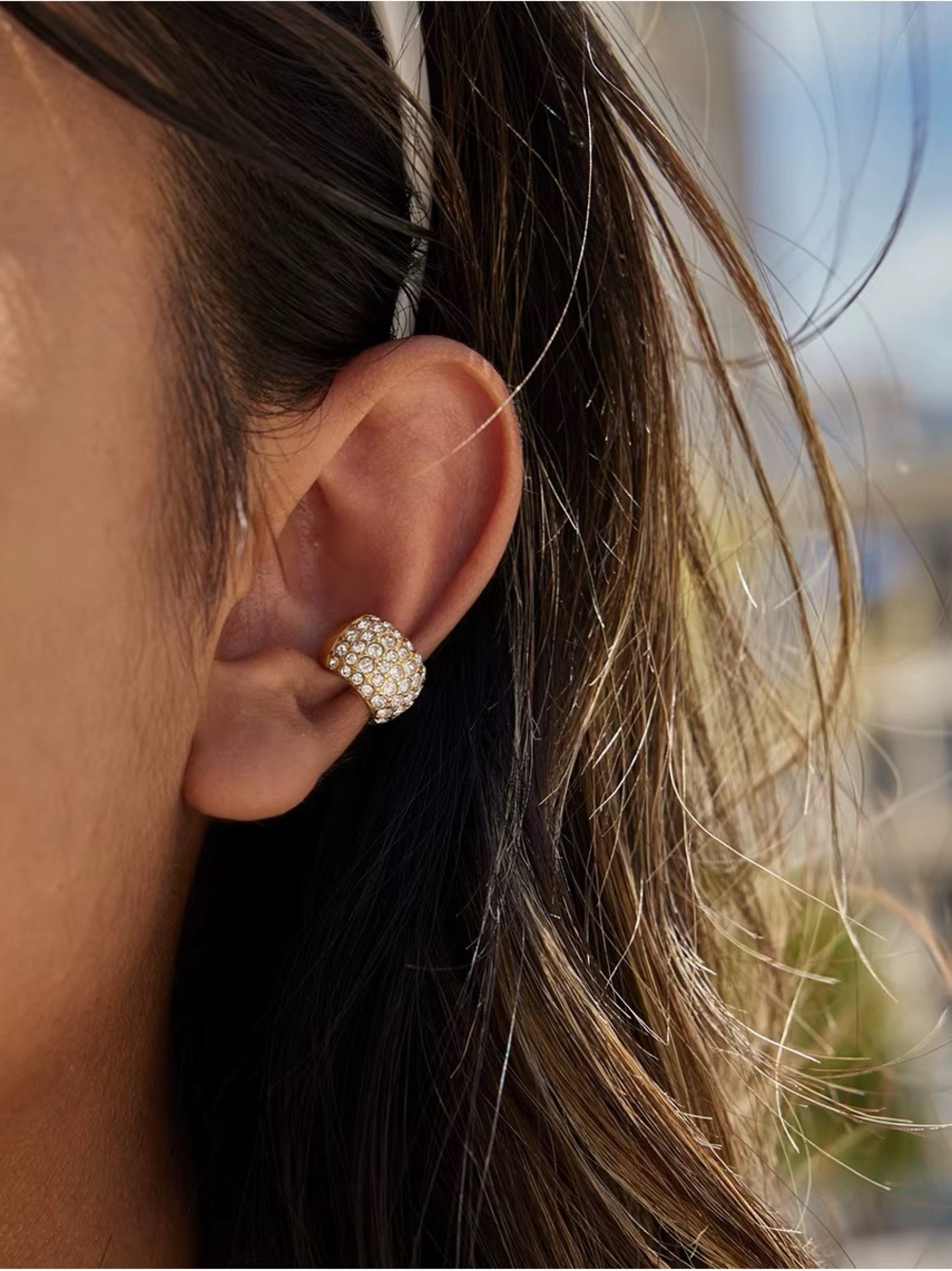 Gold Pave Crystal Ear Cuff - Elegant Women's Jewelry